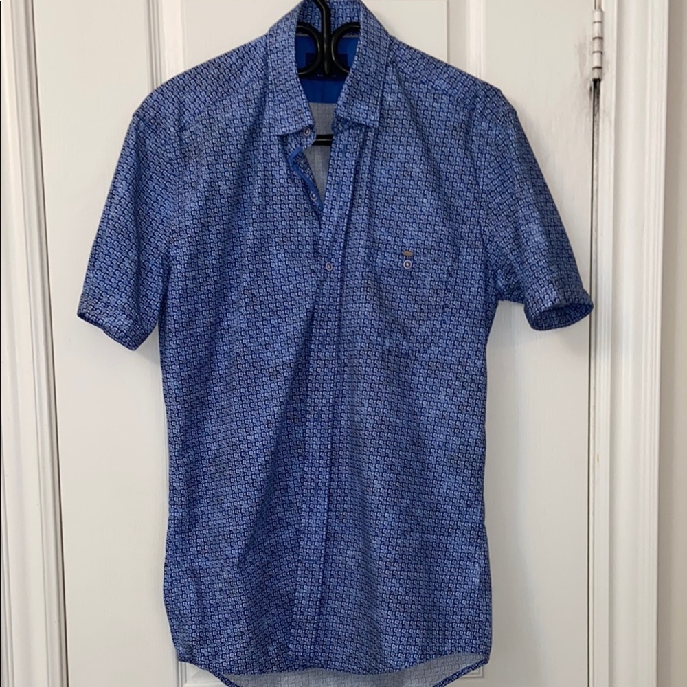 Blue Casual Button Down Shirt with Short Sleeves/ final sale